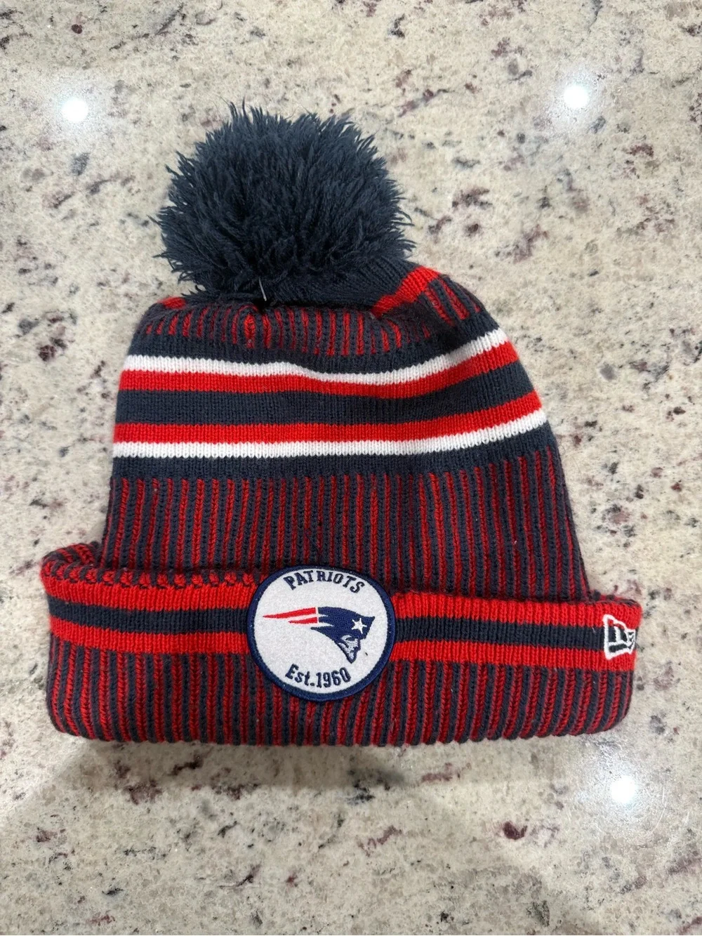 New Era Kids New England Patriots Red, Navy & White Pom Beanie